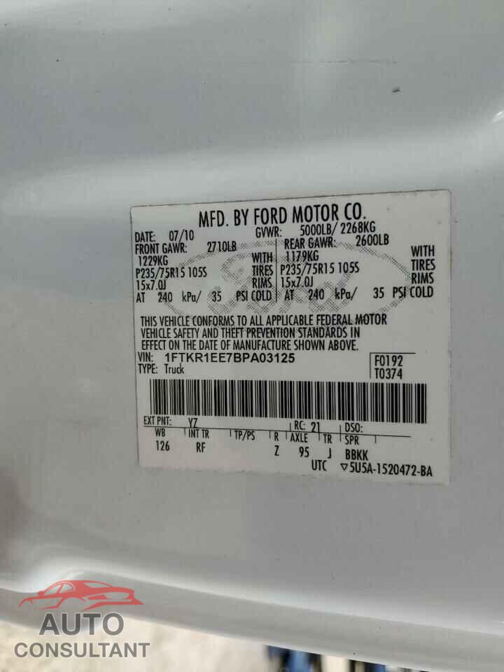 FORD RANGER 2011 - 1FTKR1EE7BPA03125