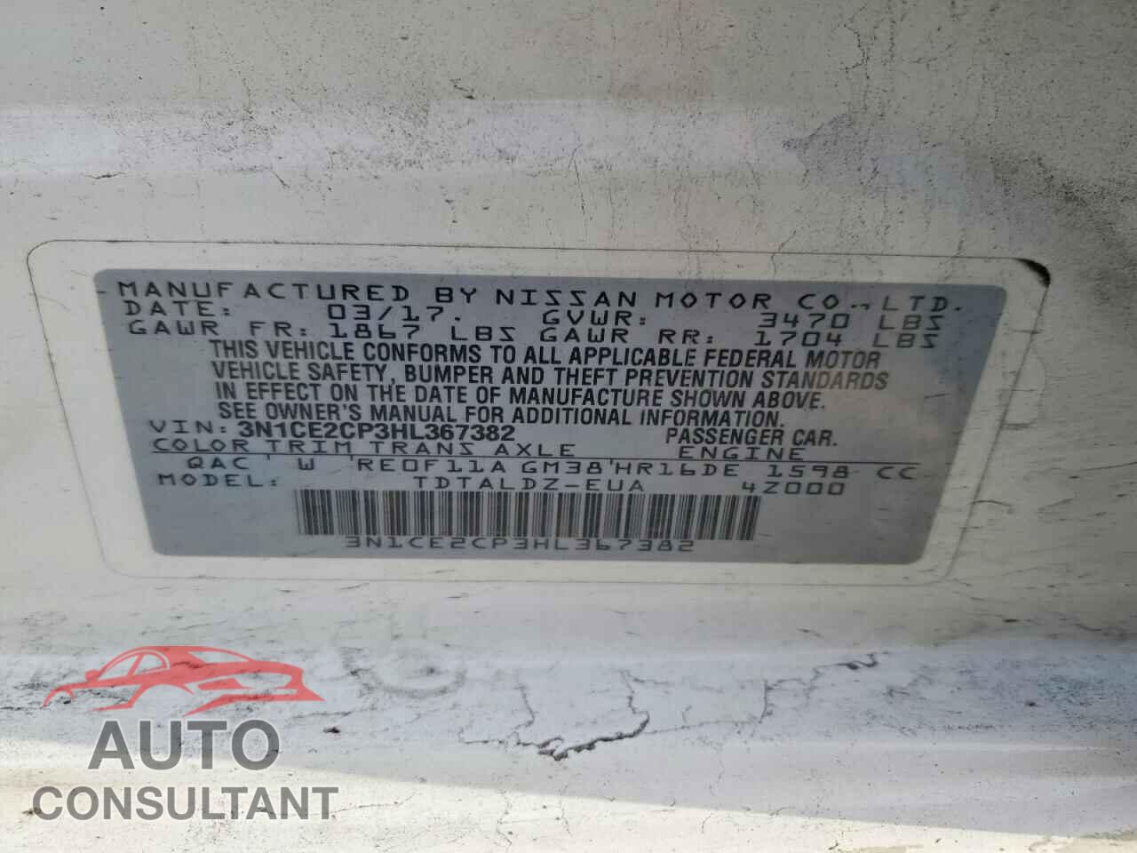 NISSAN VERSA 2017 - 3N1CE2CP3HL367382