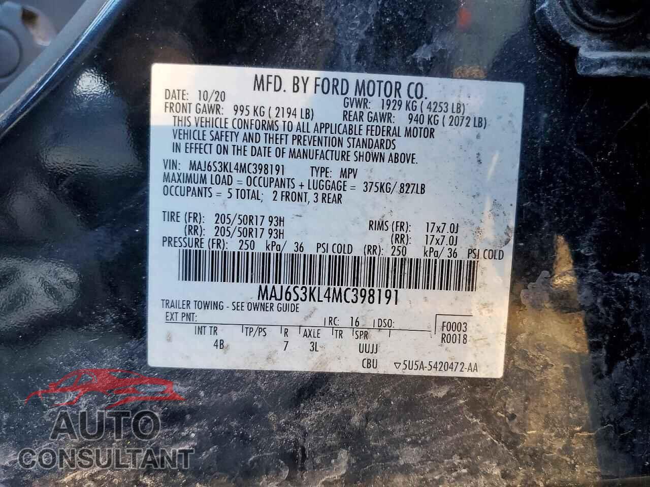 FORD ECOSPORT 2021 - MAJ6S3KL4MC398191