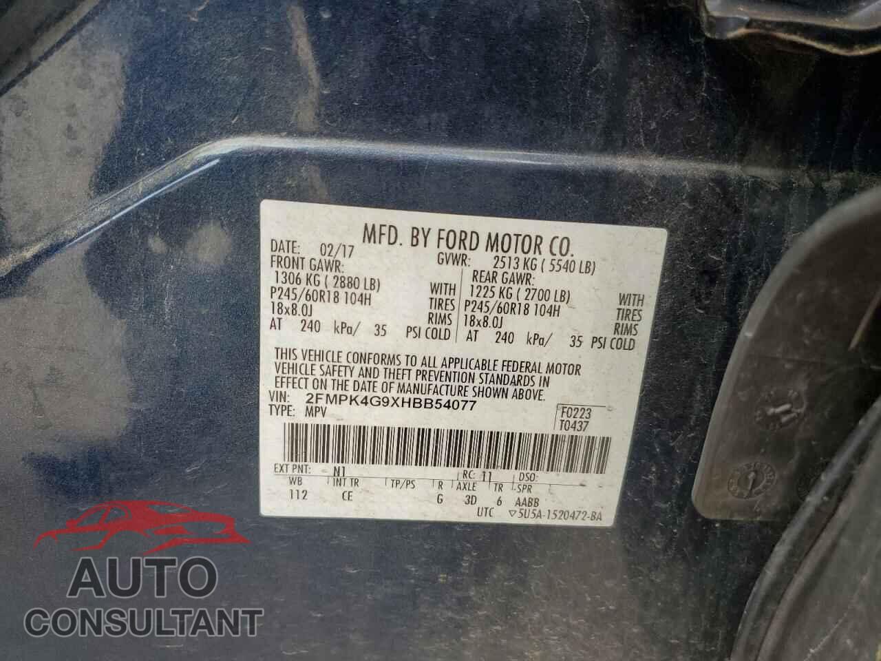 FORD EDGE 2017 - 2FMPK4G9XHBB54077