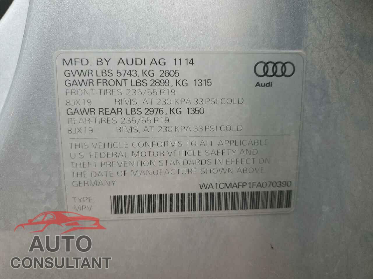 AUDI Q5 2015 - WA1CMAFP1FA070390