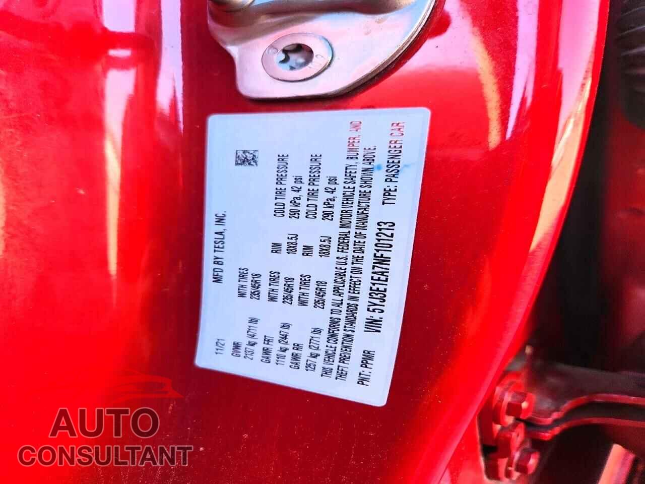 TESLA MODEL 3 2022 - 5YJ3E1EA7NF101213