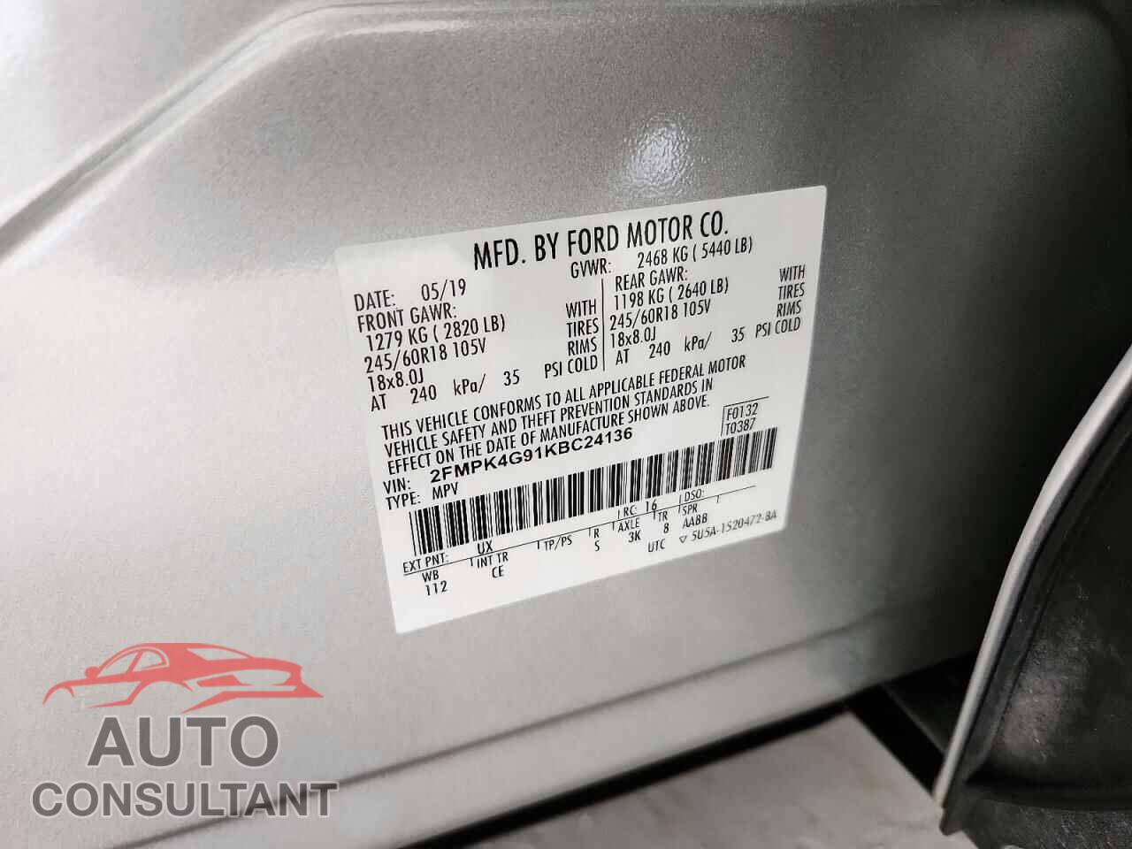 FORD EDGE 2019 - 2FMPK4G91KBC24136