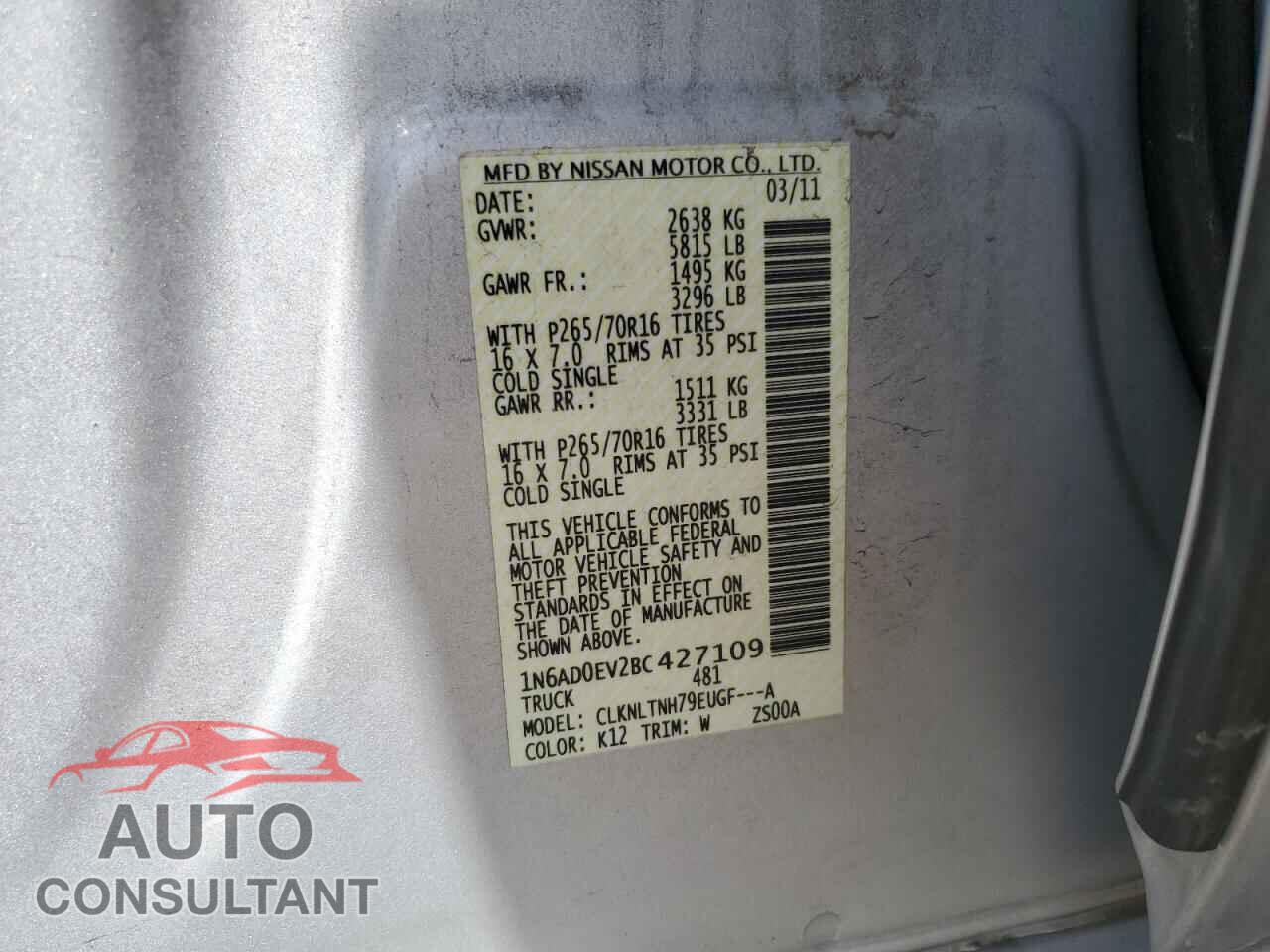 NISSAN FRONTIER 2011 - 1N6AD0EV2BC427109