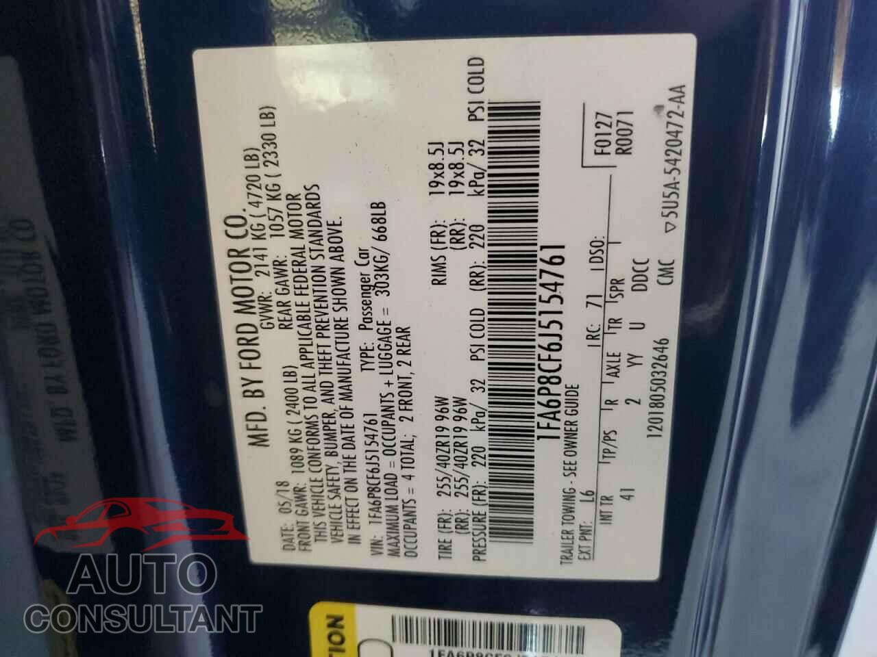 FORD MUSTANG 2018 - 1FA6P8CF6J5154761