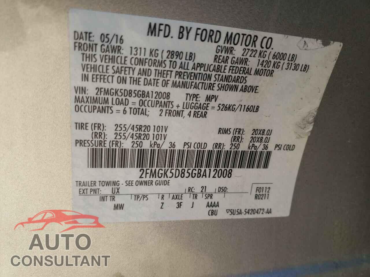 FORD FLEX 2016 - 2FMGK5D85GBA12008