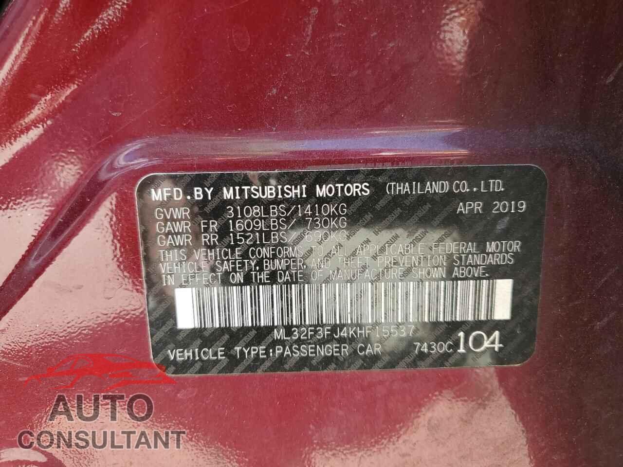 MITSUBISHI MIRAGE 2019 - ML32F3FJ4KHF15537