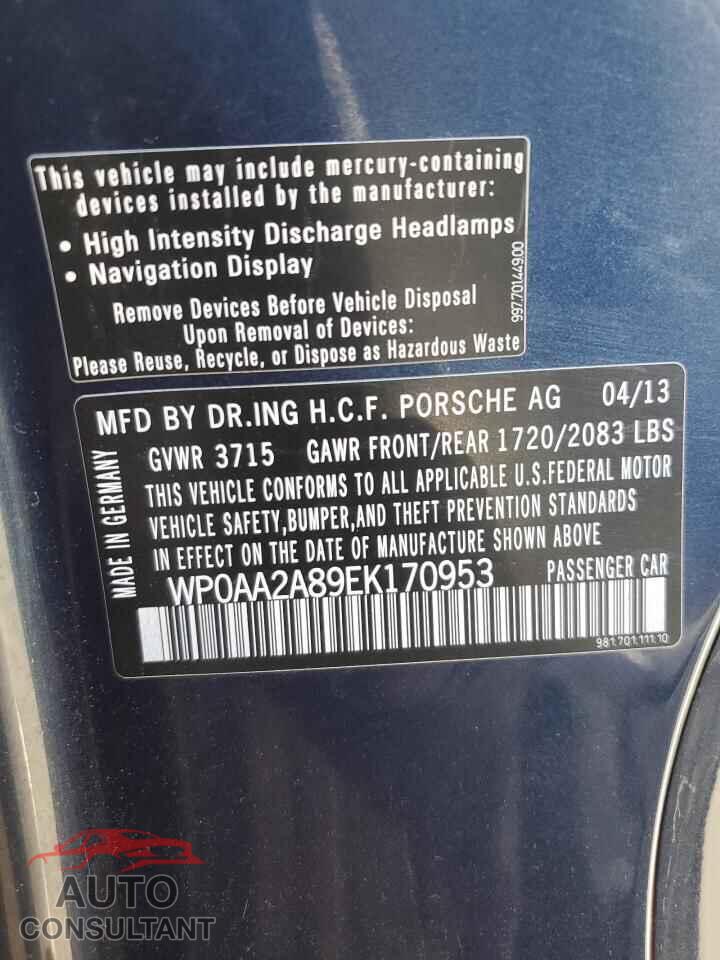 PORSCHE CAYMAN 2014 - WP0AA2A89EK170953