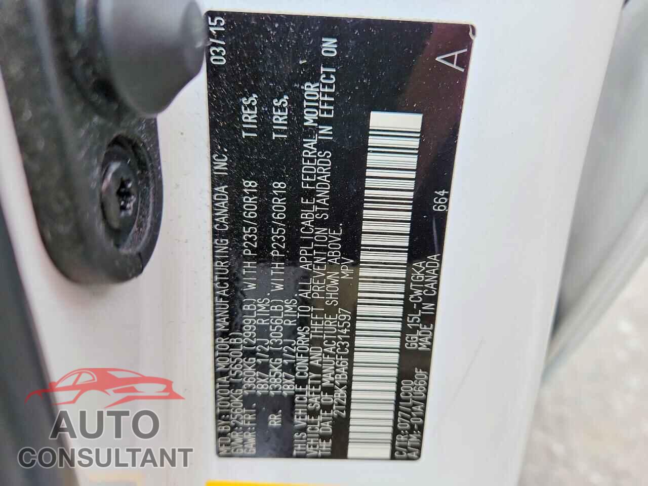 LEXUS RX350 2015 - 2T2BK1BA6FC314597