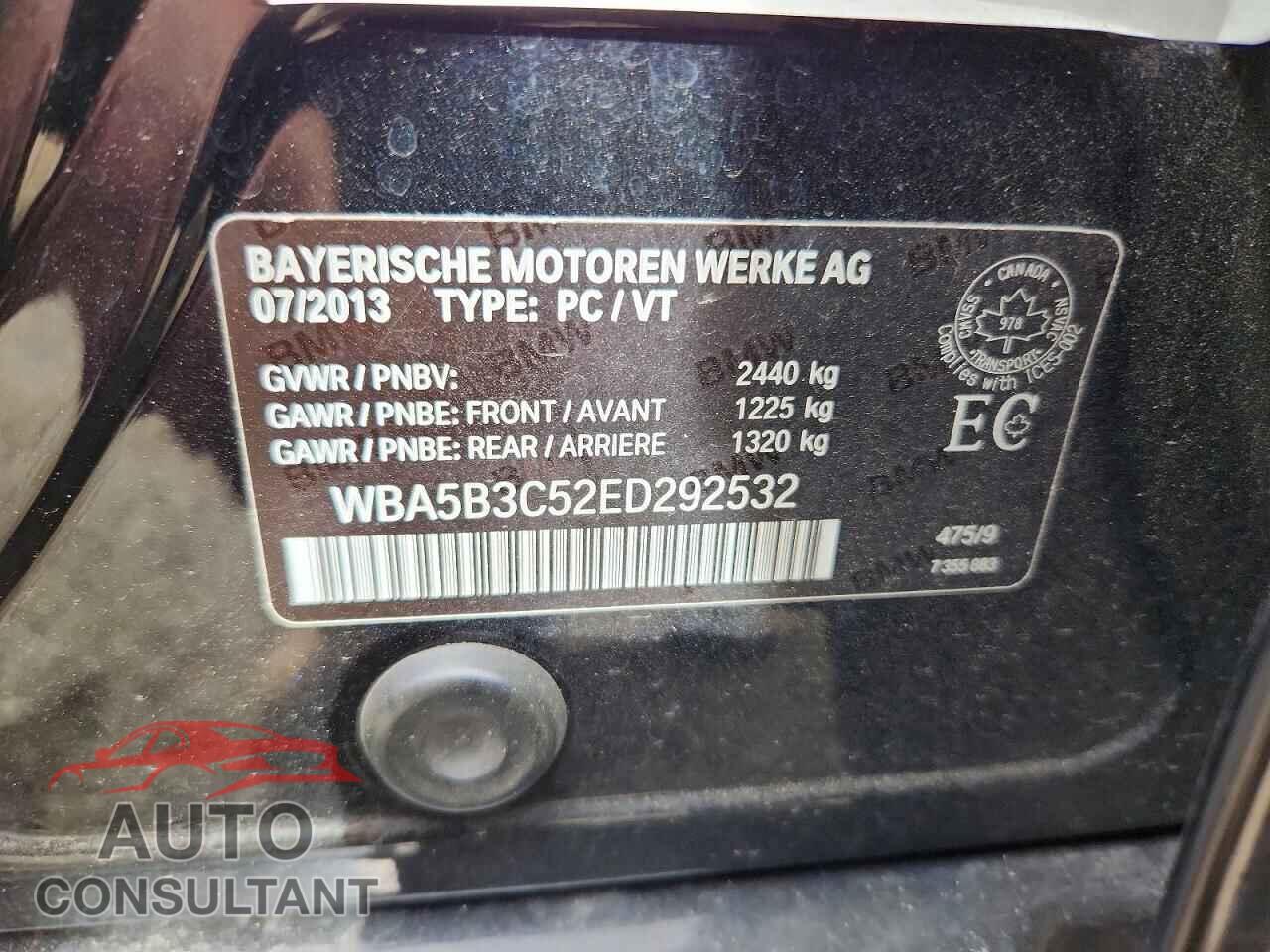 BMW 5 SERIES 2014 - WBA5B3C52ED292532