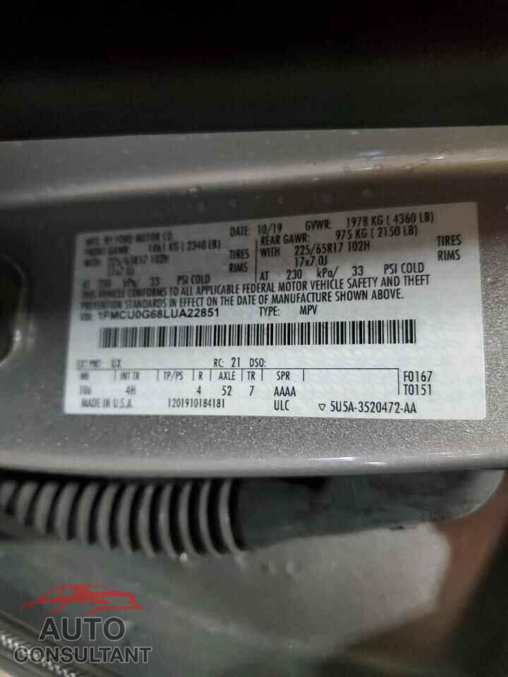 FORD ESCAPE 2020 - 1FMCU0G68LUA22851