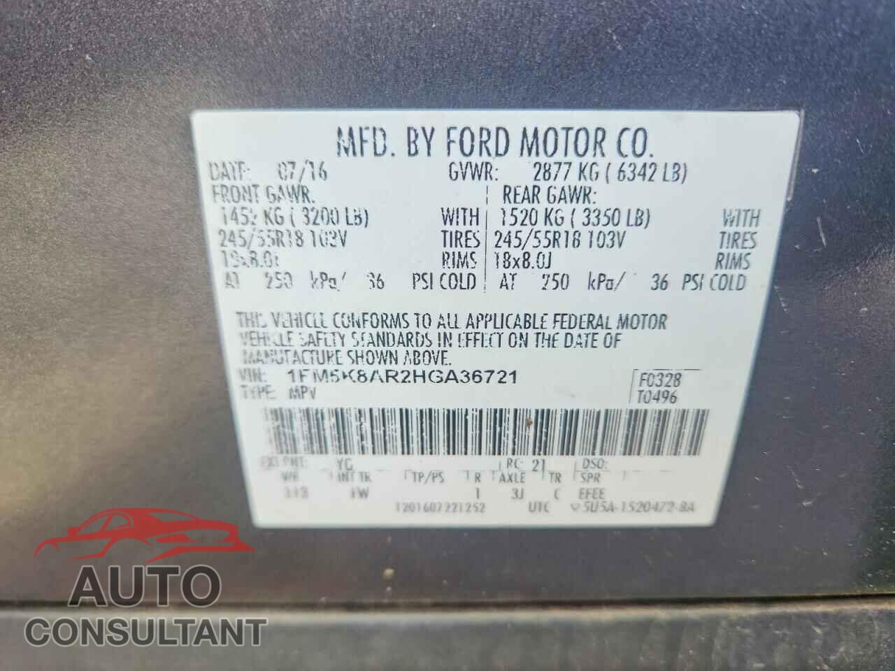 FORD EXPLORER 2017 - 1FM5K8AR2HGA36721