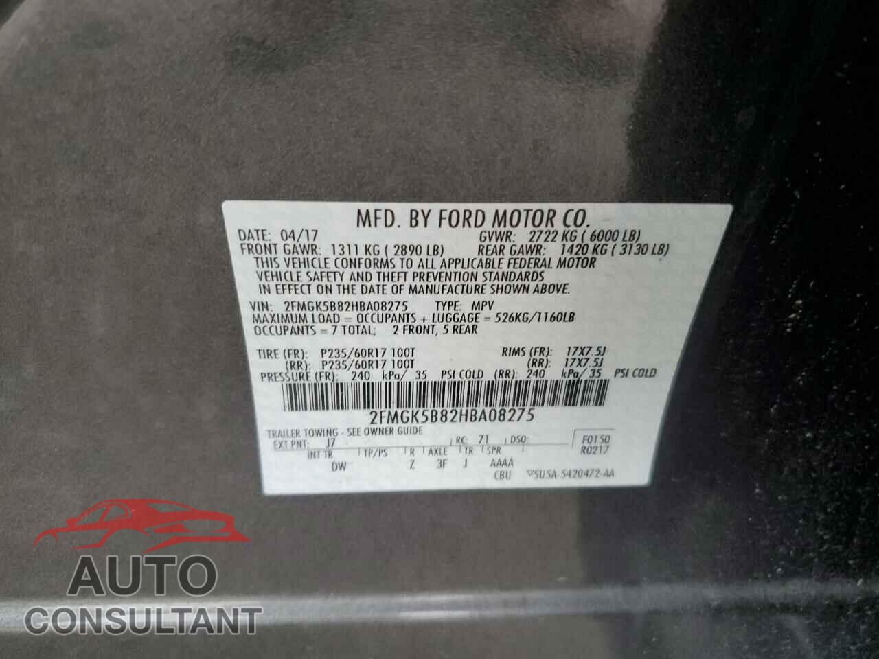 FORD FLEX 2017 - 2FMGK5B82HBA08275