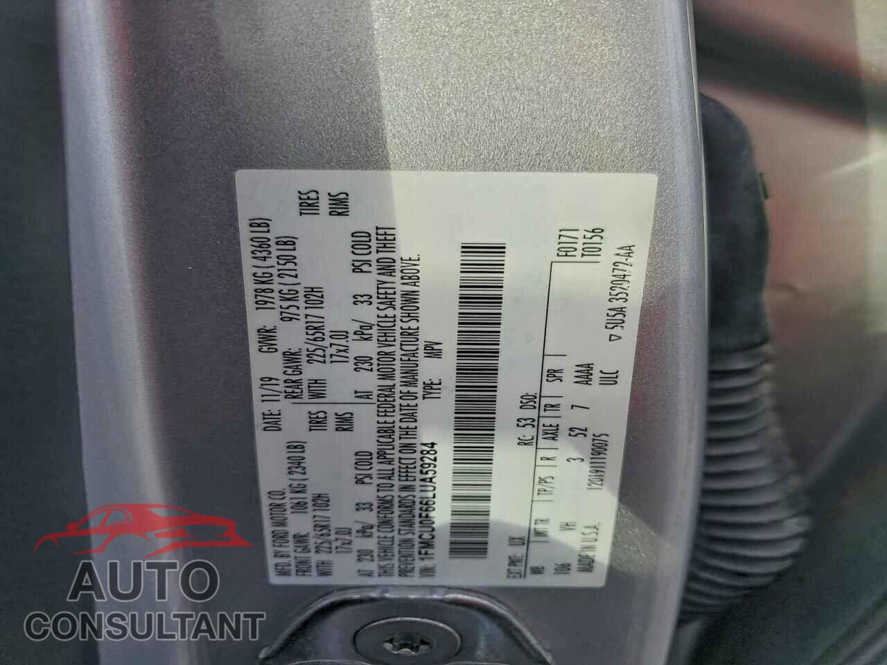 FORD ESCAPE 2020 - 1FMCU0F66LUA59284