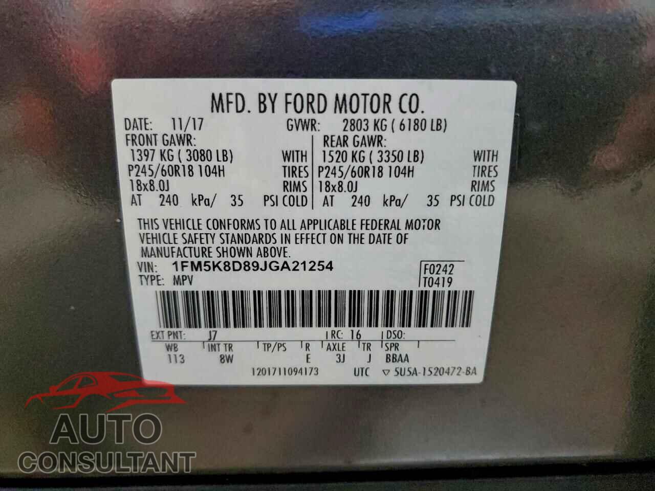 FORD EXPLORER 2018 - 1FM5K8D89JGA21254