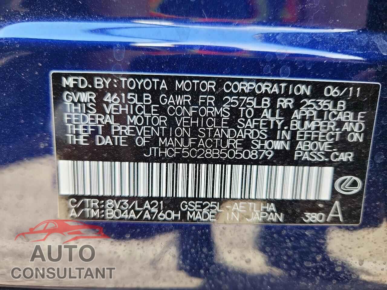 LEXUS IS 2011 - JTHCF5C28B5050879