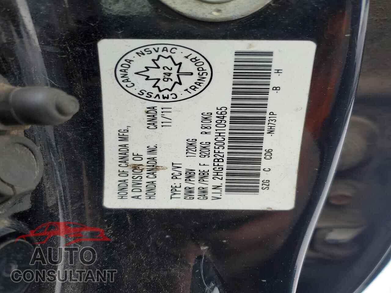 HONDA CIVIC 2012 - 2HGFB2F50CH109465