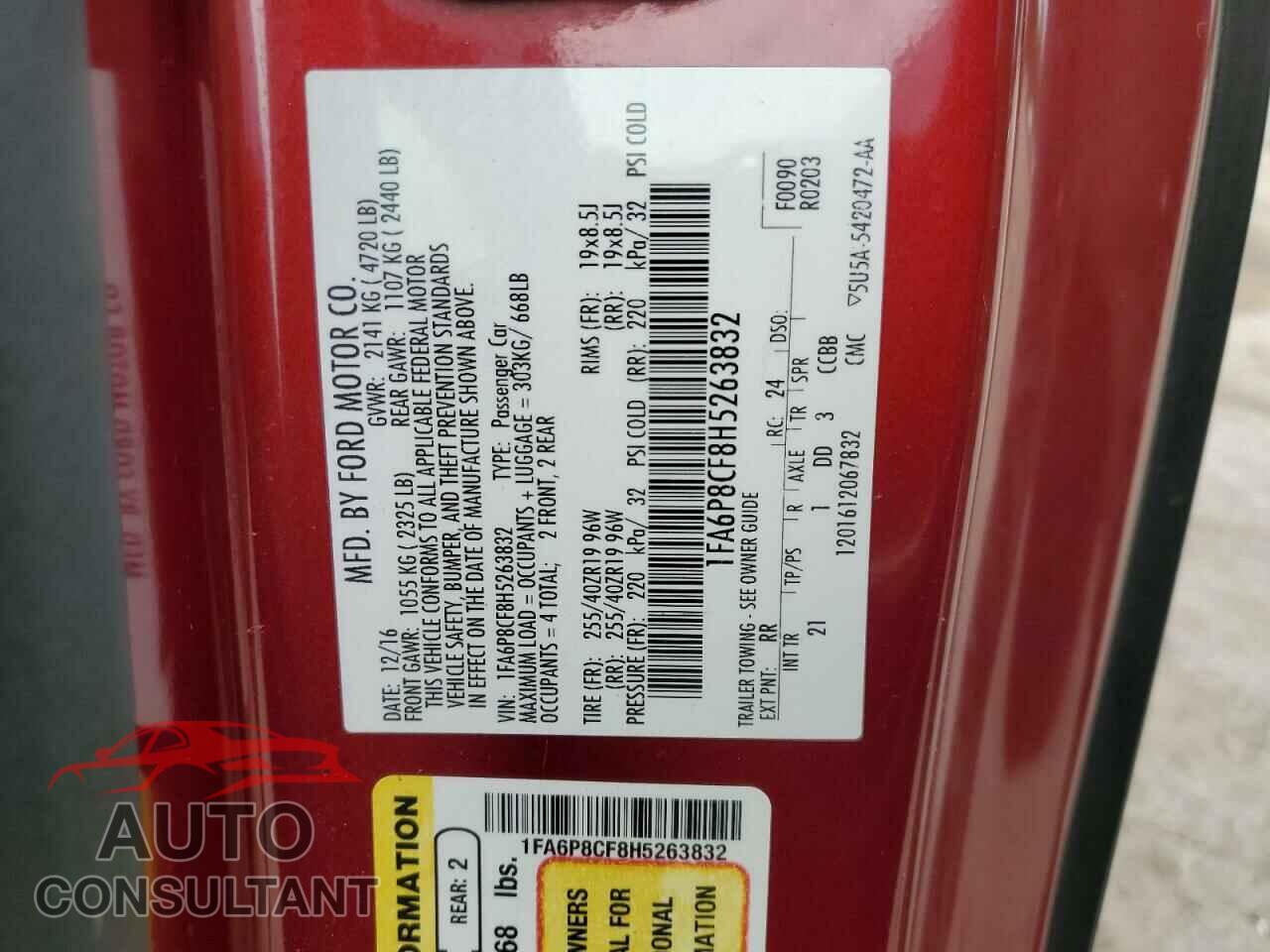 FORD MUSTANG 2017 - 1FA6P8CF8H5263832