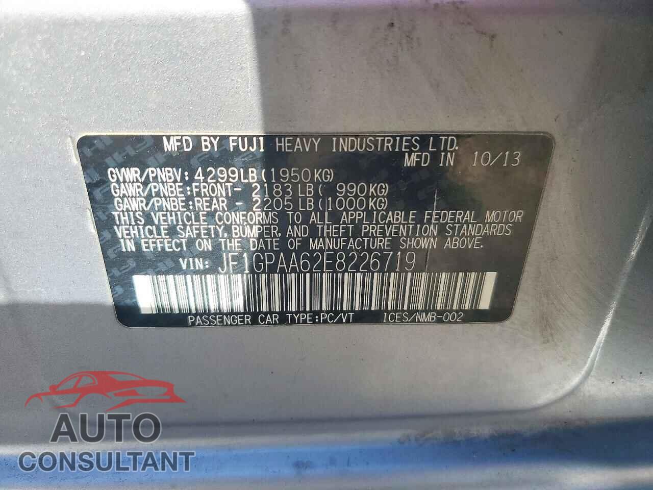 SUBARU IMPREZA 2014 - JF1GPAA62E8226719