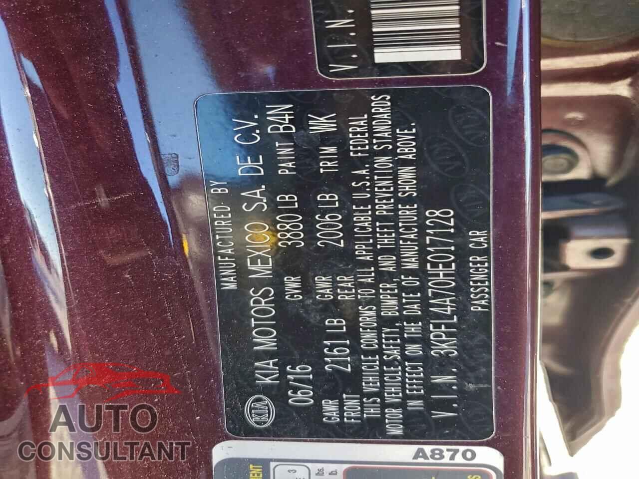 KIA FORTE 2017 - 3KPFL4A70HE017128