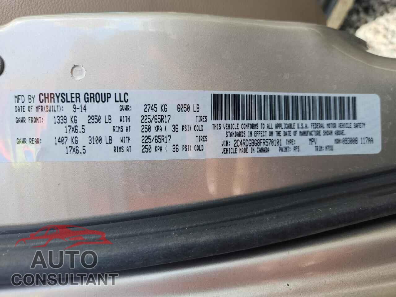 DODGE CARAVAN 2015 - 2C4RDGBG8FR570101
