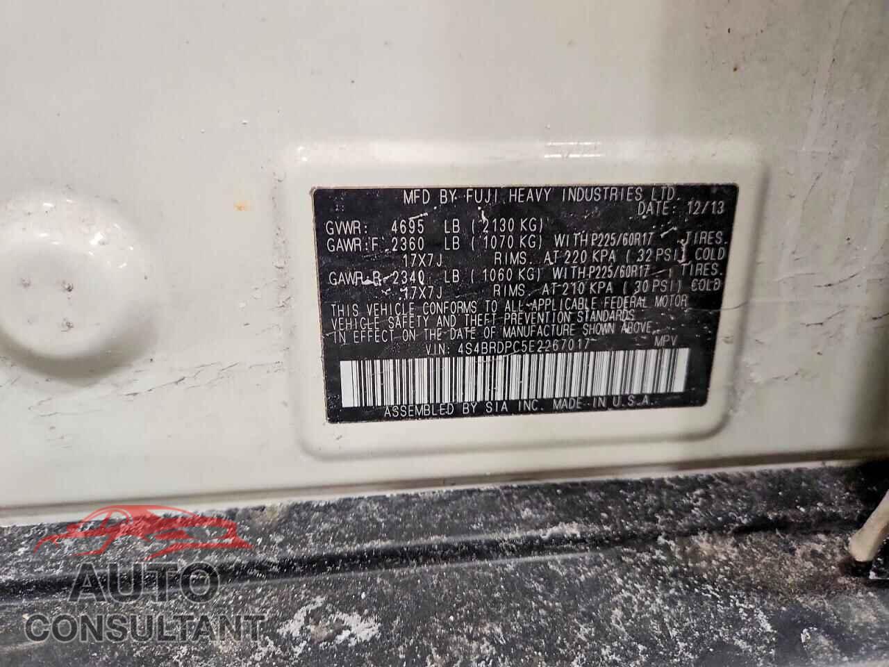 SUBARU OUTBACK 2014 - 4S4BRDPC5E2267017