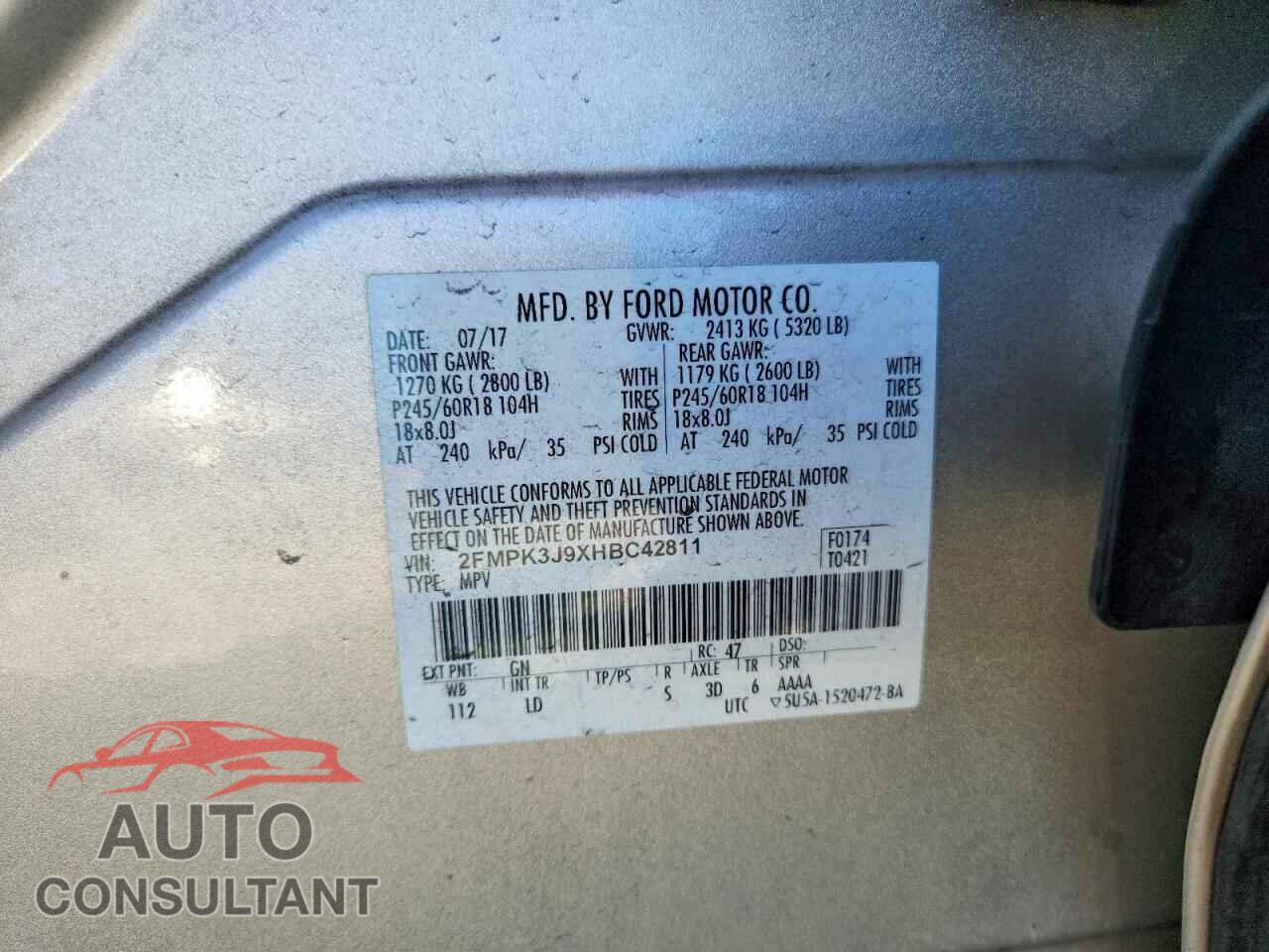 FORD EDGE 2017 - 2FMPK3J9XHBC42811
