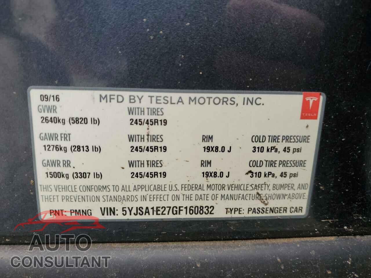 TESLA MODEL S 2016 - 5YJSA1E27GF160832