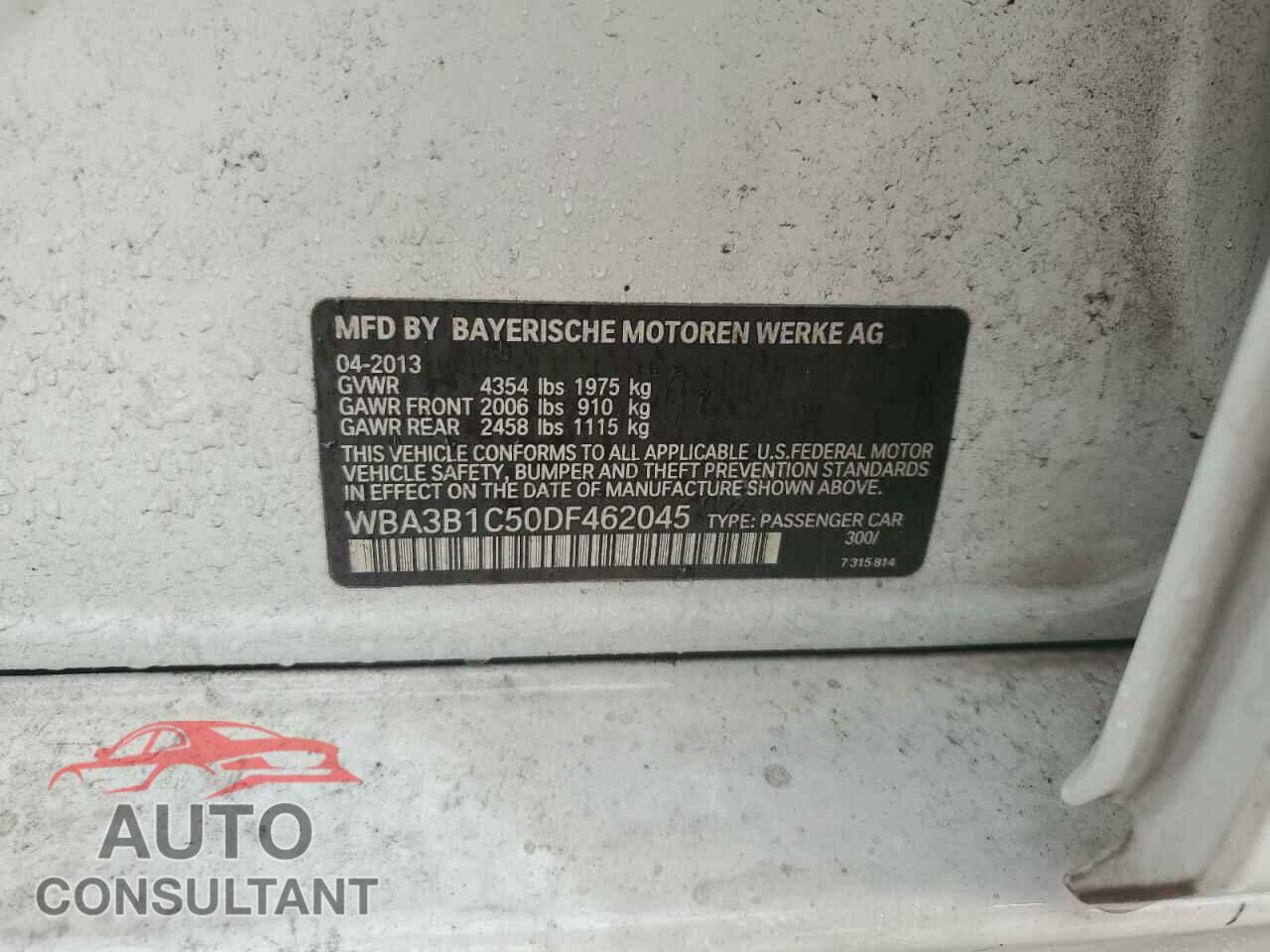 BMW 3 SERIES 2013 - WBA3B1C50DF462045