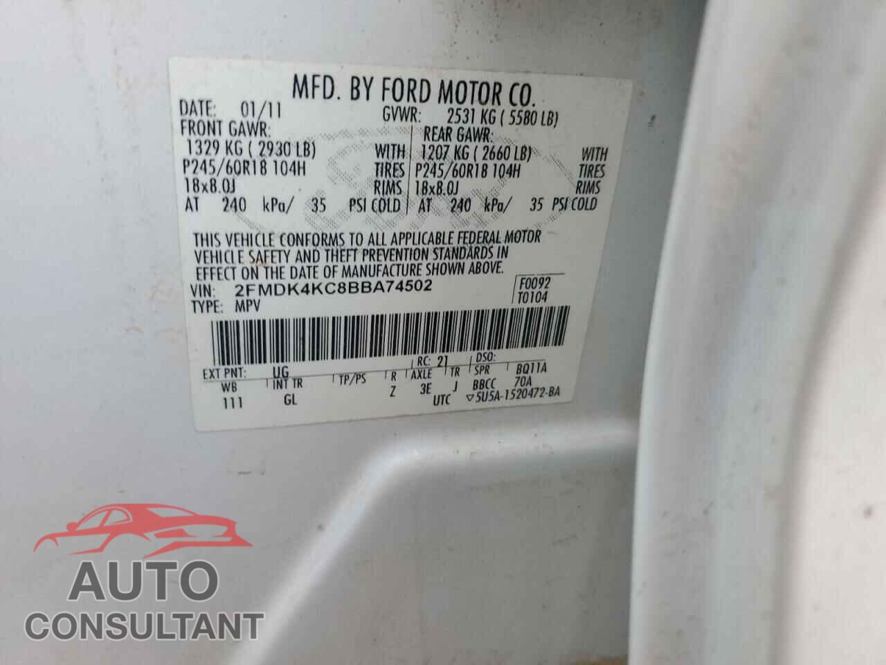 FORD EDGE 2011 - 2FMDK4KC8BBA74502