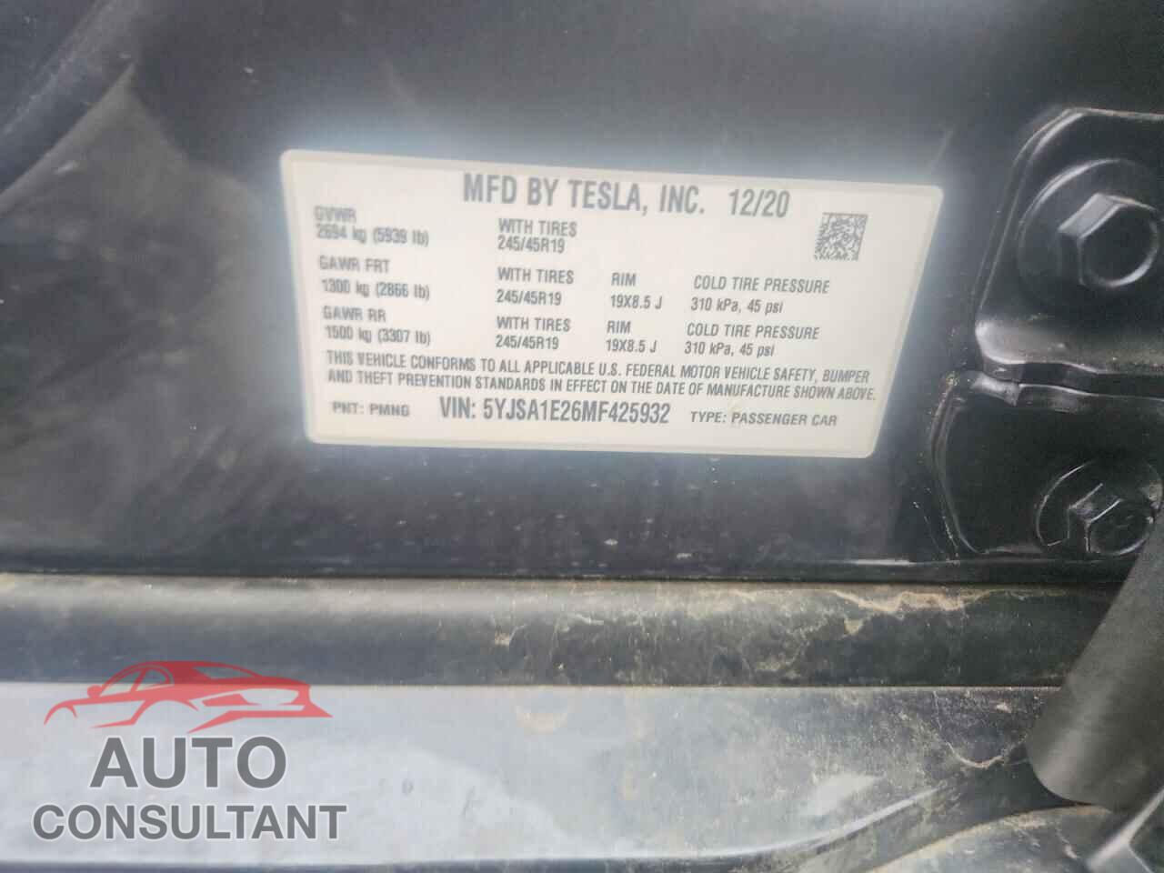 TESLA MODEL S 2021 - 5YJSA1E26MF425932