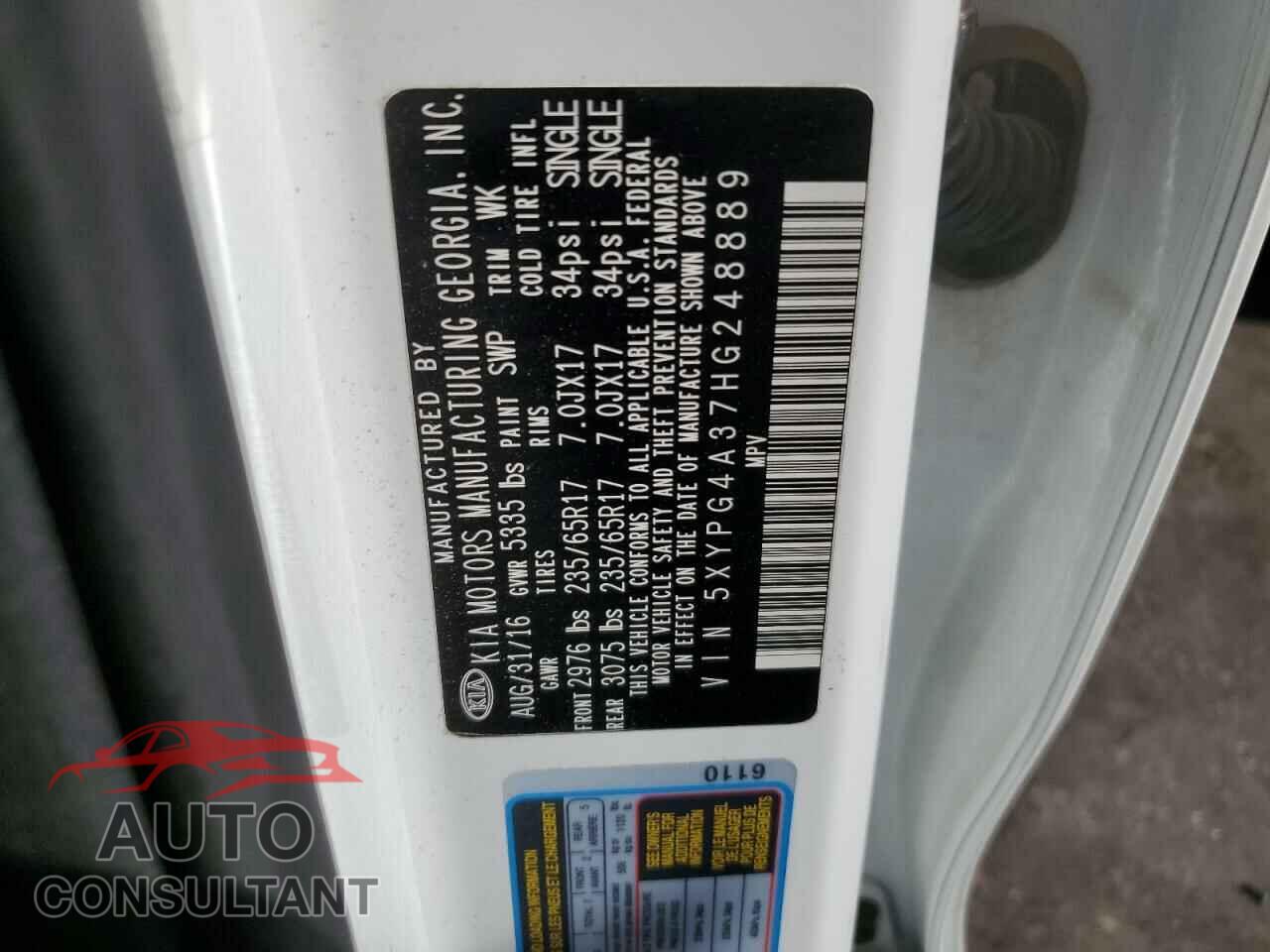 KIA SORENTO 2017 - 5XYPG4A37HG248889