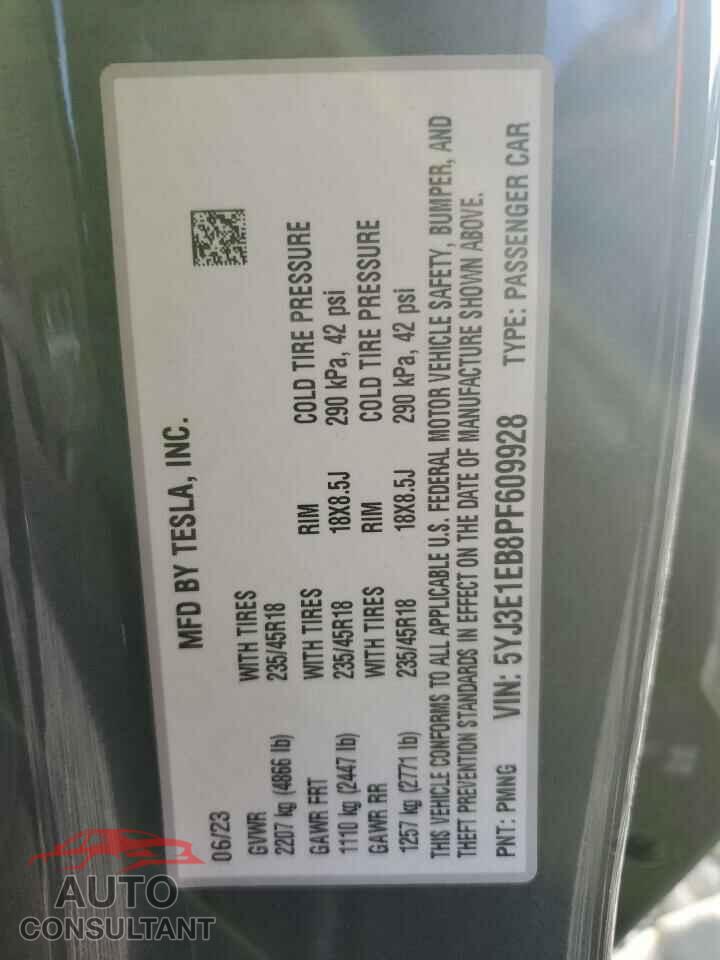 TESLA MODEL 3 2023 - 5YJ3E1EB8PF609928