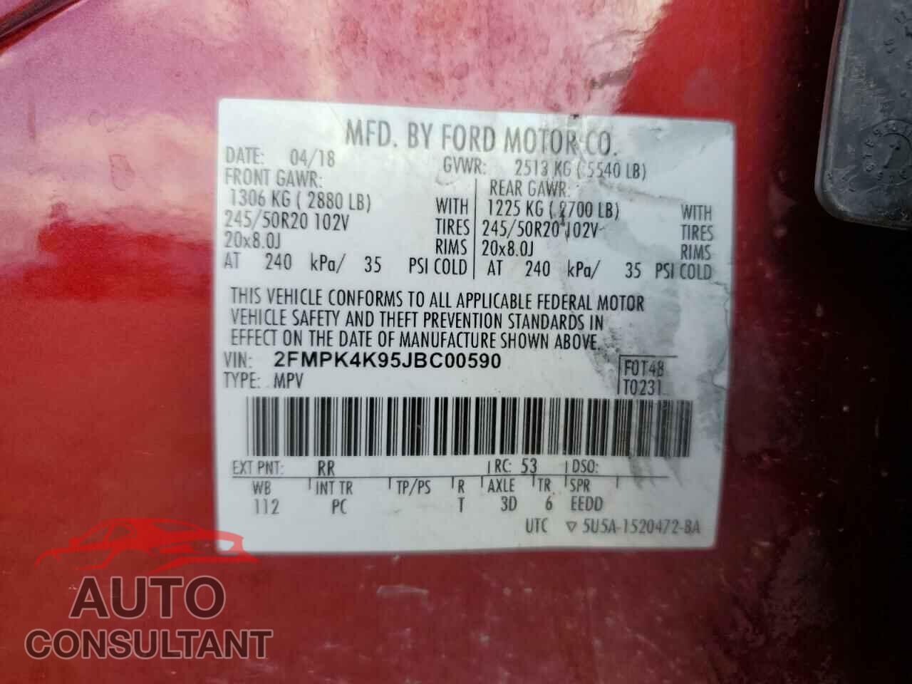 FORD EDGE 2018 - 2FMPK4K95JBC00590