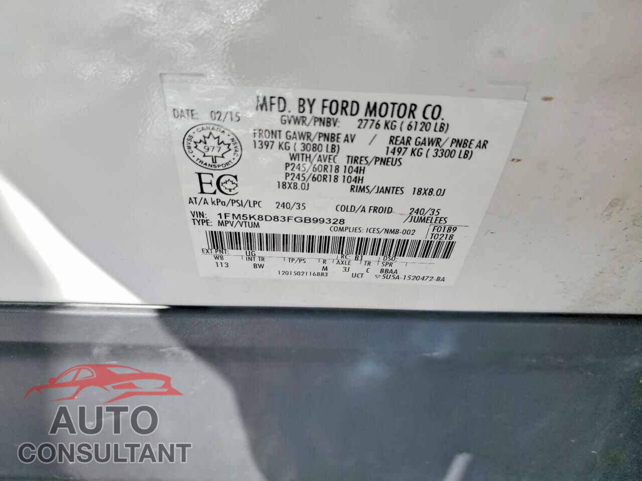 FORD EXPLORER 2015 - 1FM5K8D83FGB99328