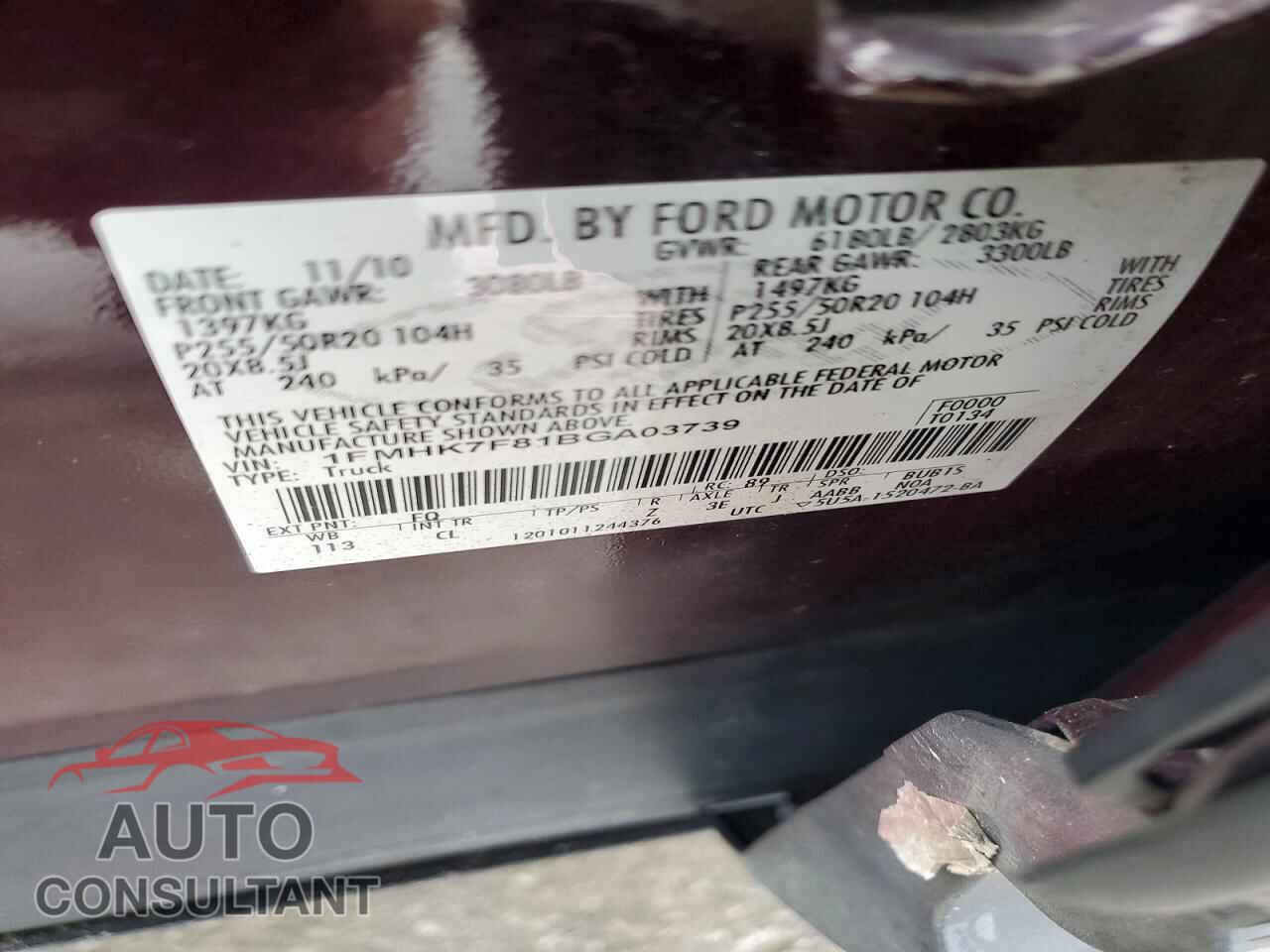 FORD EXPLORER 2011 - 1FMHK7F81BGA03739