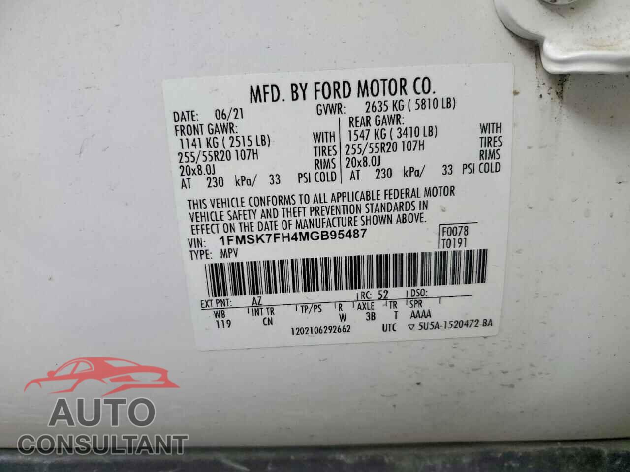 FORD EXPLORER 2021 - 1FMSK7FH4MGB95487