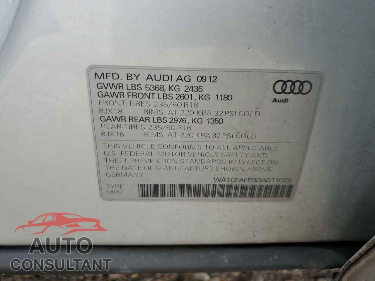 AUDI Q5 2013 - WA1CFAFP3DA011025