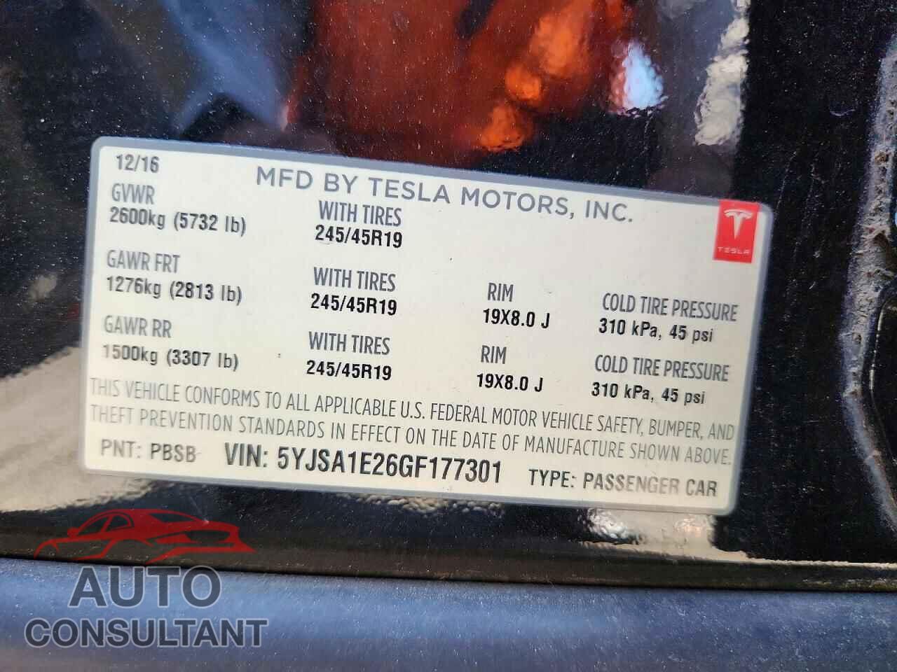 TESLA MODEL S 2016 - 5YJSA1E26GF177301