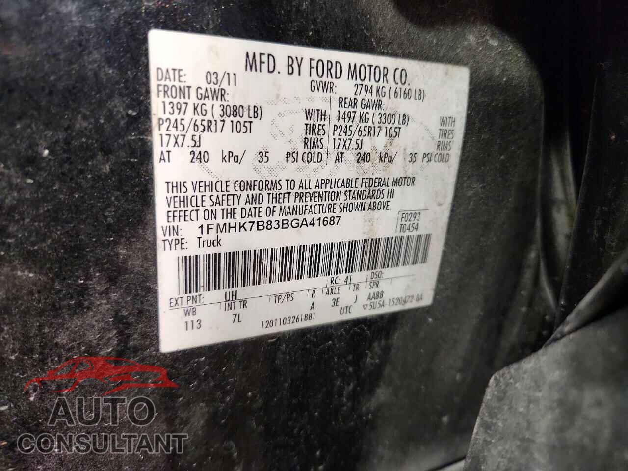 FORD EXPLORER 2011 - 1FMHK7B83BGA41687
