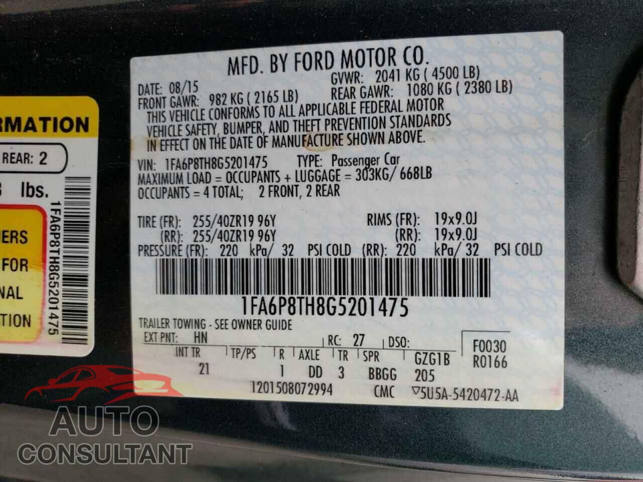 FORD MUSTANG 2016 - 1FA6P8TH8G5201475