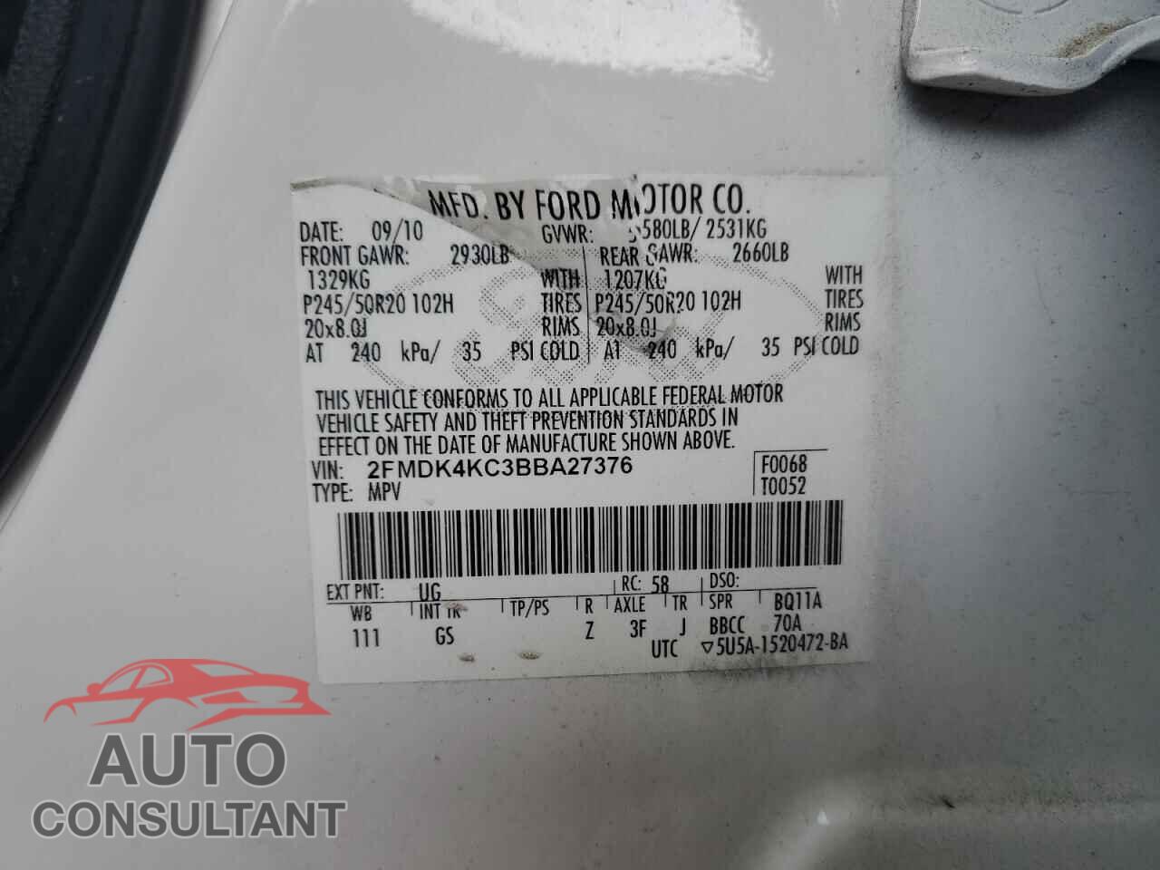 FORD EDGE 2011 - 2FMDK4KC3BBA27376