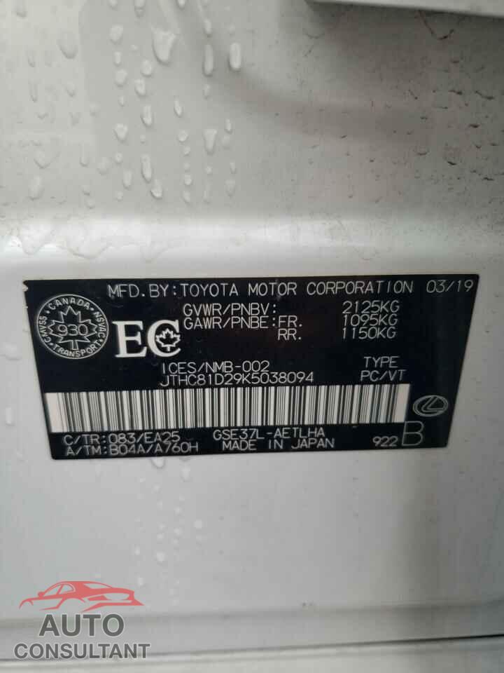 LEXUS IS 2019 - JTHC81D29K5038094