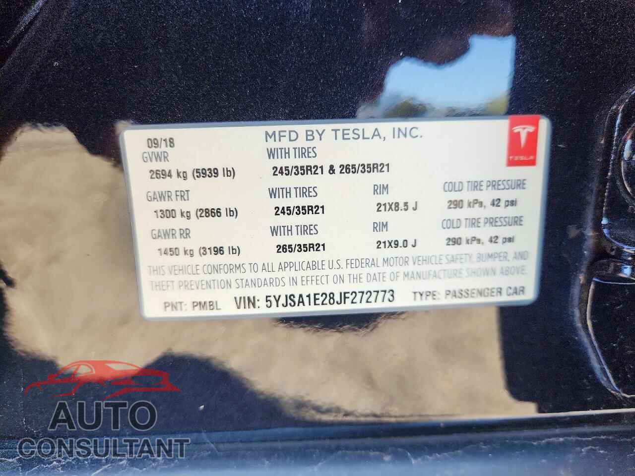 TESLA MODEL S 2018 - 5YJSA1E28JF272773