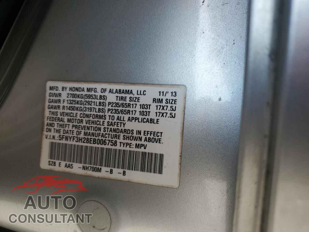 HONDA PILOT 2014 - 5FNYF3H28EB006758