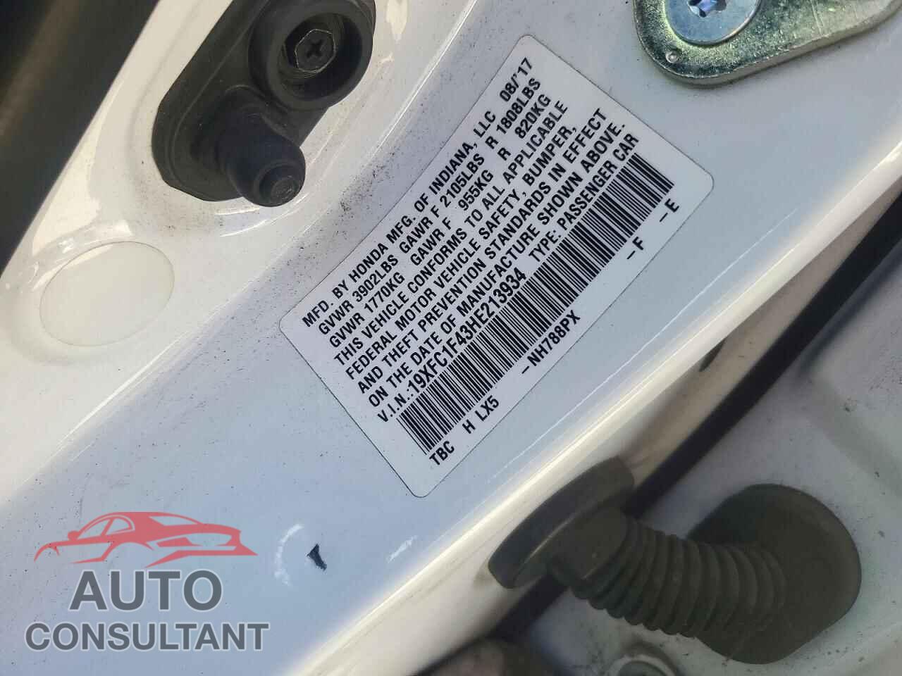 HONDA CIVIC 2017 - 19XFC1F43HE213934