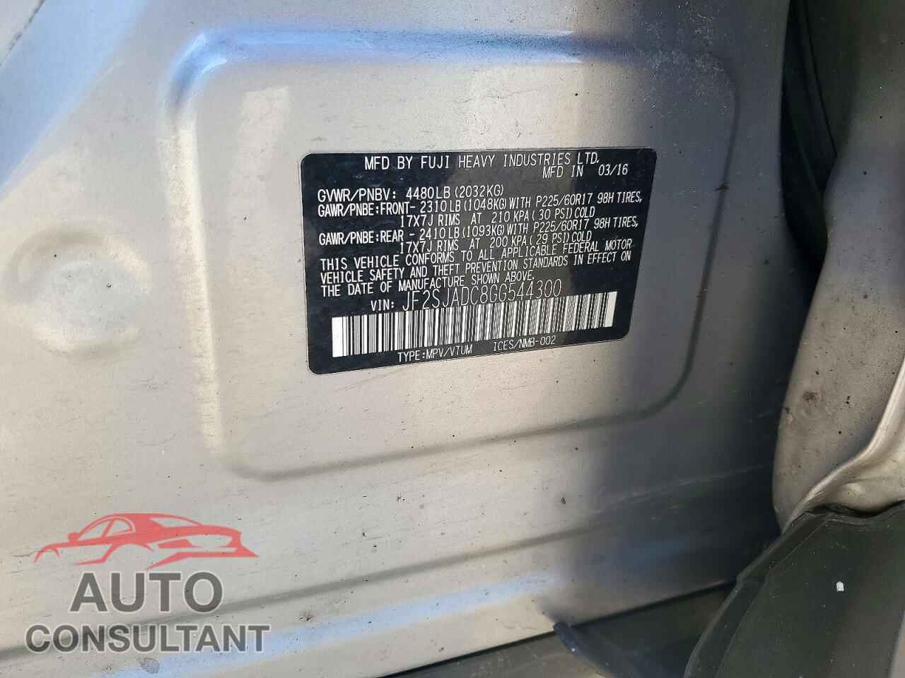 SUBARU FORESTER 2016 - JF2SJADC8GG544300