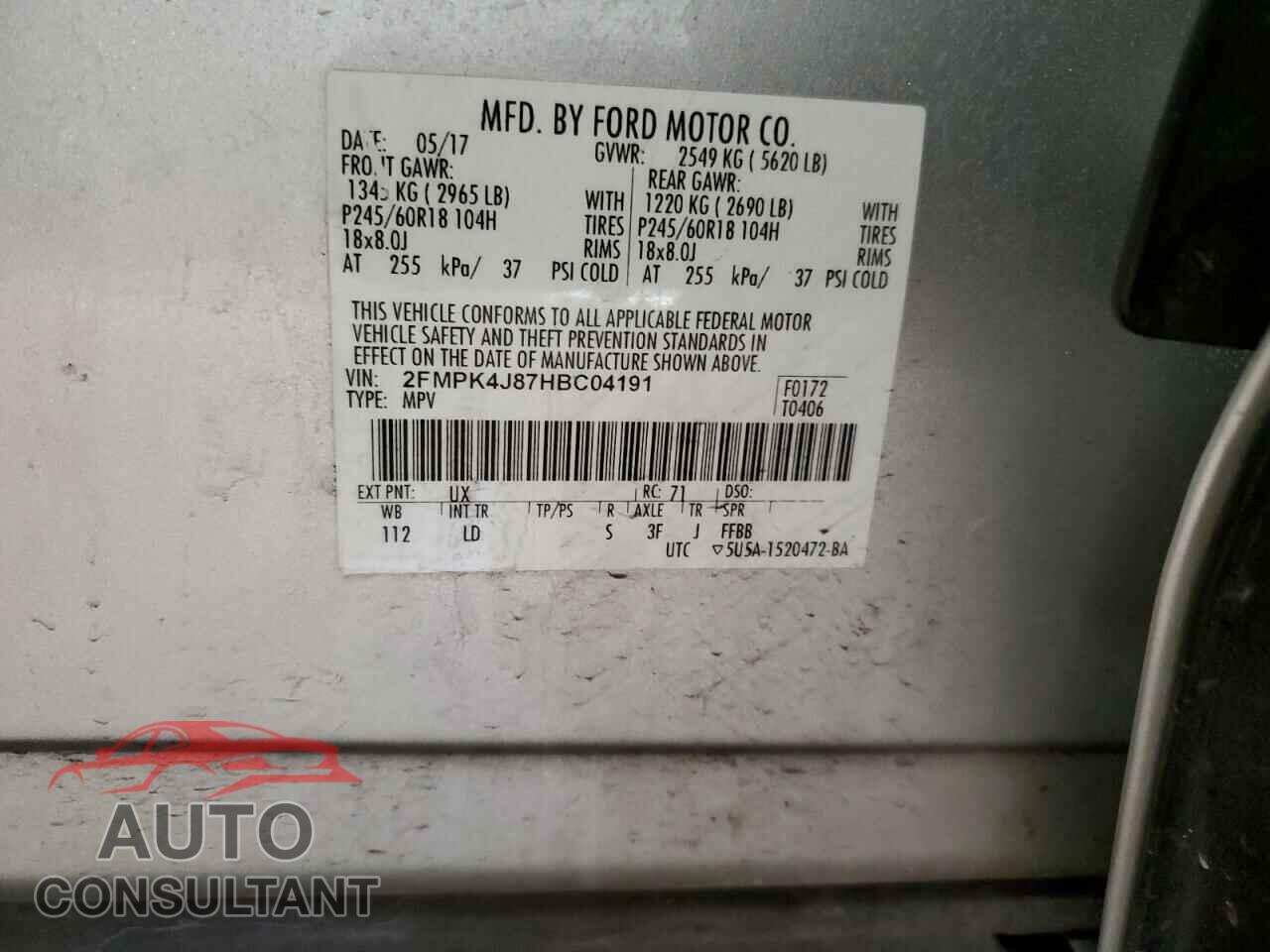 FORD EDGE 2017 - 2FMPK4J87HBC04191