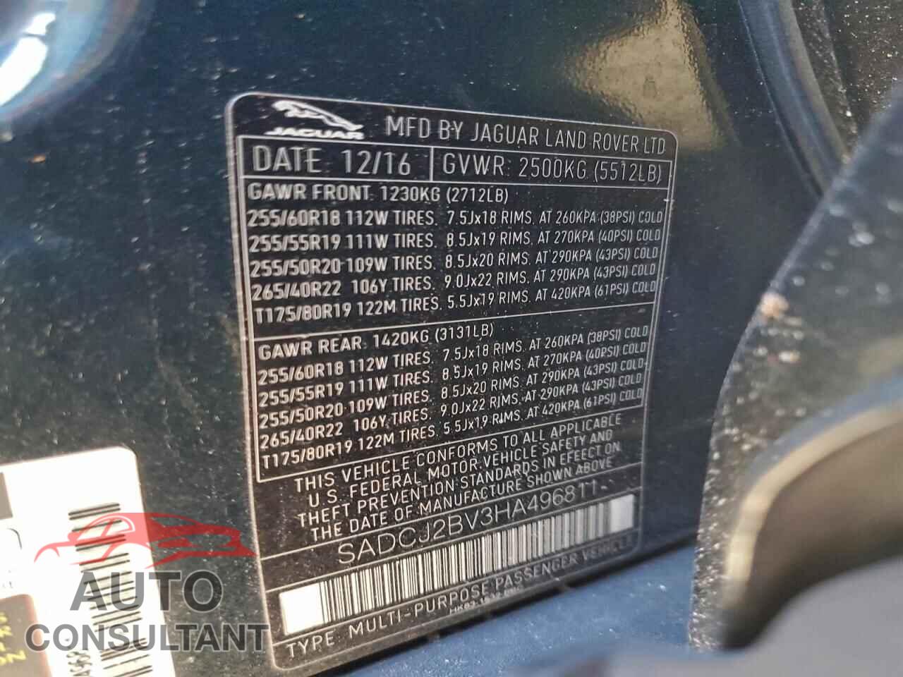 JAGUAR F-PACE 2017 - SADCJ2BV3HA496811