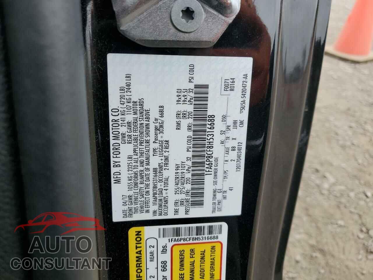FORD MUSTANG 2017 - 1FA6P8CF8H5316688